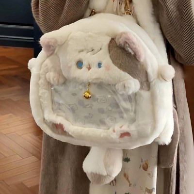 かわいいぬいぐるみ子猫痛みバッグバックパック日本のjk甘い女の子二次元透明小さな食品キビバッグ