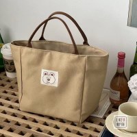 日本製のバケツ型トートキャンバスバッグ、シンプルで多用途な女性向け文学ポータブルランチボックスバッグ