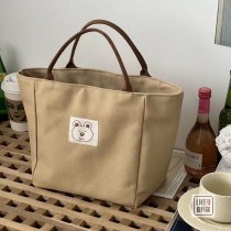 日本製のバケツ型トートキャンバスバッグ、シンプルで多用途な女性向け文学ポータブルランチボックスバッグ