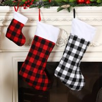 クリスマスデコレーション赤と黒のリネンチェック柄ぬいぐるみエッジクリスマスストッキングオーナメントギフトバッグギフトバッグキャンディーバッグペンダント