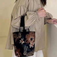 小さな新鮮なウサギと花のミラーバケットバッグ、パーソナライズされたシンプルなハンドバッグ、キャンバスバッグ、ウォーキングバッグ、ナショナルトレンドバッグ