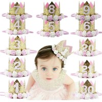 赤ちゃんの最初の誕生日帽子クリエイティブ番号パーティー用品装飾光沢のある花ベルクロクラウン帽子