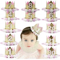 赤ちゃんの最初の誕生日帽子クリエイティブ番号パーティー用品装飾光沢のある花ベルクロクラウン帽子