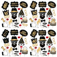 ヨーロッパとアメリカの大人の1歳の誕生日パーティーの写真小道具、クリエイティブで面白い紙の口ひげ小道具の34点セット。