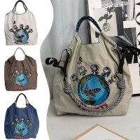 2024 日本の漫画かわいい刺繍ナイロン環境に優しいショッピングバッグ折りたたみ大容量便利なクロスボディショルダーバッグ