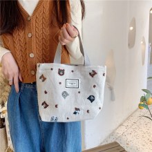 日本刺繍の猫ハンドバッグ、韓国風文学的でかわいいランチバッグ、勤労学生向けの小さなハンドバッグ