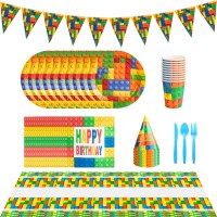 ビルディングブロック誕生日パーティーセット子供のゲームブロック紙コップ誕生日パーティー用品使い捨て誕生日食器工場