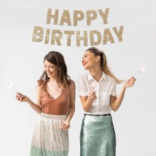 2024 新しい誕生日フラグパーティーデコレーションシャンパンカラーハッピーバースデーバナーグリッター段ボール