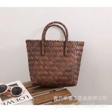 手織りのシンプルなフランス製模造籐トートバッグ中秋節ギフトボックスバスケット多用途通勤バッグ