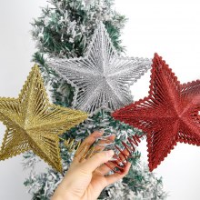 新しいクリスマスツリートップスター中空立体スタークリスマスデコレーションゴールドスパンコールクリスマスツリートップ五芒星クラウン