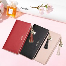 CarrKen 長財布 レディース タッセル クロス柄 マルチスロット カード入れ ファスナー小銭入れ