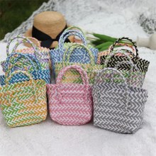 韓国ファッション、多用途、シンプル、カラーブロック、手作りの青い手作りスーベニアバスケット