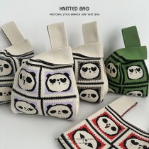 織ハンドバッグ 2024 新しいパンダ多用途トートバッグカジュアル レディース バッグかわいいニットバッグベストバッグ