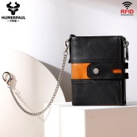 メンズ本革財布レトロシンプル小銭入れダブルファスナー一層牛革RFID財布