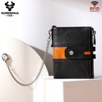 メンズ 本革財布レトロシンプル小銭入れダブルファスナー一層牛革RFID財布