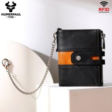 メンズ本革財布レトロシンプル小銭入れダブルファスナー一層牛革RFID財布