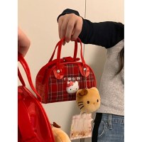 ハローキティ 猫 KT ショルダーチェック柄バッグ 昭和レトロ かわいい 携帯 斜めがけ