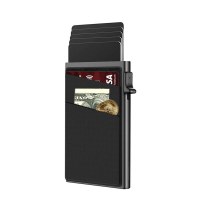 新しいメンズ カード ホルダー、シンプルで超薄型 RFID 保護ウォレット カード ホルダー、アルミニウム合金サイド プッシュ カード ボックス