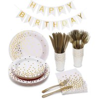新しいホットスタンピング水玉白テーマ誕生日パーティーの装飾紙コップ紙皿ティッシュペーパー誕生日パーティーパーティーの装飾