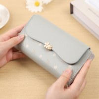 新しいレディース長財布韓国語バージョン PU ソリッドカラージッパー三つ折りバッグ折りたたみ女性のバックル女性のクラッチバッグ