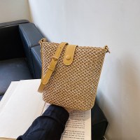 夏わら織り女性のための小さなバッグ 2022 新しいトレンドファッションショルダーバッグバケットバッグカジュアル織りクロスボディバッグ女性のための