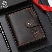 第一層牛革 RFID 盗難防止ブラシ本革 財布 ヨーロッパとアメリカのレトロメンズショート垂直 財布 卸売
