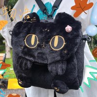 かわいい漫画ぬいぐるみ小さな黒猫バックパック 2024 新しい多用途学生バックパック多機能クロスボディバッグ