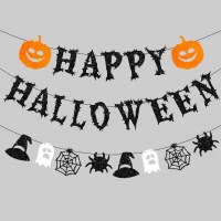ハッピーハロウィン ラテフラッグ ラテアート ハロウィン会場装飾 クモの巣バナー