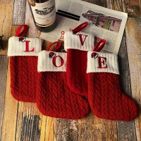 こどもの日用品装飾ニットソックスウールソックス刺繍入り子供用キャンディーギフトバッグ手紙クリスマスストッキングギフトバッグ
