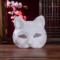 マットホワイト猫フェイスホワイトマスクメッシュガーゼ付きCOSパーティー手描き無地ホワイトマットフェイスキツネマスク
