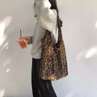 ヒョウ柄キャンバスバッグレディースショルダー万能シックバッグインハンドバッグコーデュロイヒョウ柄バッグ