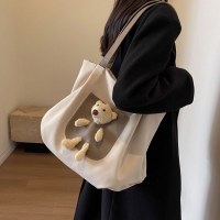 大容量バッグ 女性 かわいいクマ ショルダーバッグ カジュアル オールマッチ キャンバスバッグ 大学生クラス 通勤 トートバッグ