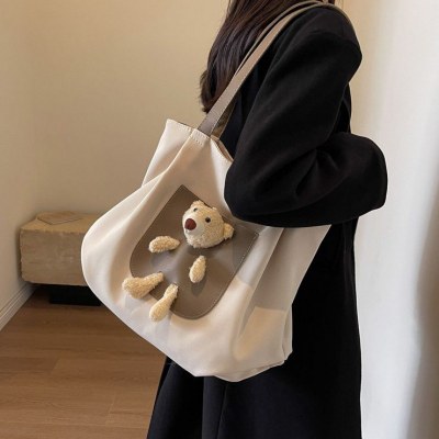 大容量バッグ 女性 かわいいクマ ショルダーバッグ カジュアル オールマッチ キャンバスバッグ 大学生クラス 通勤 トートバッグ
