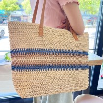 新しいレインボー ストライプ コントラスト カラー手作り環境に優しい PP パピルス織ストロー バッグ 多目的海辺休暇ビーチ バッグ