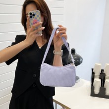 女性のためのソリッドカラーの小さなバッグ 2024 新しいファッショントレンディなワンショルダーコーデュロイカジュアル多用途ハンドバッグ脇の下の小さなバッグ
