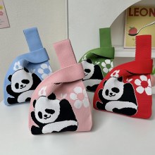 ニットハンドバッグ新しいスタイル多用途かわいいハッピーパンダカジュアル大容量バケットバッグベストバッグ