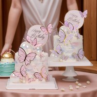 10 パックの売れ筋 ins スタイル ピンク パープル紙ゴールド エッジ ストライプ バタフライ ケーキ デコレーション プラグイン カード