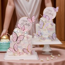 10 パックの売れ筋 ins スタイル ピンク パープル紙ゴールド エッジ ストライプ バタフライ ケーキ デコレーション プラグイン カード