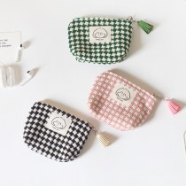 冬の新作女性用チェック柄小銭入れ、コンパクト、ポータブル、韓国風学生かわいい収納バッグ、黒と白のチェック柄ミニバッグ