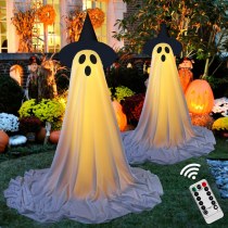 帽子をかぶるゴーストハロウィーンステーションスタンディングゴーストドアガーデンガーデンリモコンのコントロールゴーストデコレーションはグローゴーストを導きます