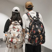 新しいショルダーバッグ通学女子中学生シンプルなプリントクマ大容量流行の大学生コンピュータバッグ
