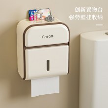 クリームスタイルのティッシュボックスバスルームパンチフリー防水壁掛けロールペーパーホルダートイレットペーパー収納ラック