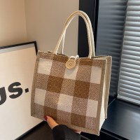 女性用リネンハンドバッグ、外出用多用途ハンドバッグ、ジュートバッグ、レトロリネンショッピングバッグ、お土産バッグ