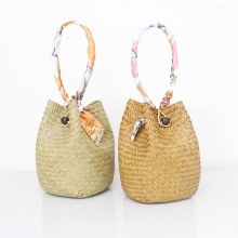 ストローバッグ バケットハンドバッグ 手織りスクリューバケットバッグ フレンチショルダーバッグ ビーチバケーションバッグ 女性用