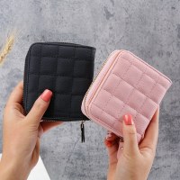 女性用の新しい小さな財布、短い韓国語バージョン、マルチカードスロットジッパーバックル、市松模様の財布、かわいい学生用小銭入れの卸売
