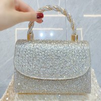 新しいフレンチスタイルフルダイヤモンドレディースバンケットラインストーン小さなスクエアバッグダイヤモンドハンドバッグシングルショルダークロスボディディナーバッグ