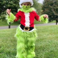 クリスマスコスチューム、ハロウィンスーツ、緑の毛皮のようなモンスターグリンチパーティーコスチューム、子供用スーツ
