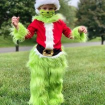 クリスマスコスチューム、ハロウィンスーツ、緑の毛皮のようなモンスターグリンチパーティーコスチューム、子供用スーツ