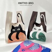 新作の可愛い猫編みシ​​ョルダーバッグ、ハンドバッグ、万能な大容量トートバッグ、ギフトバッグ