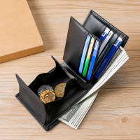 メンズ第一層牛革本革財布三つ折りショート小銭入れコインRFID盗難防止財布